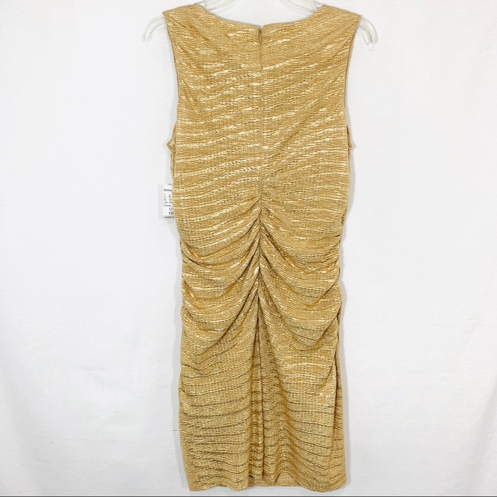 Gold Ruched Elegant Dress Embellished Neckline 10 - Picture 6 of 8